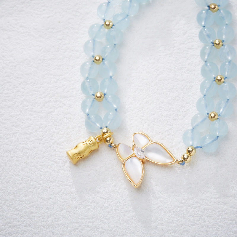 Nimara Ritual Natural Aquamarine Amethyst Moonstone Butterfly Bamboo Healing Bracelet