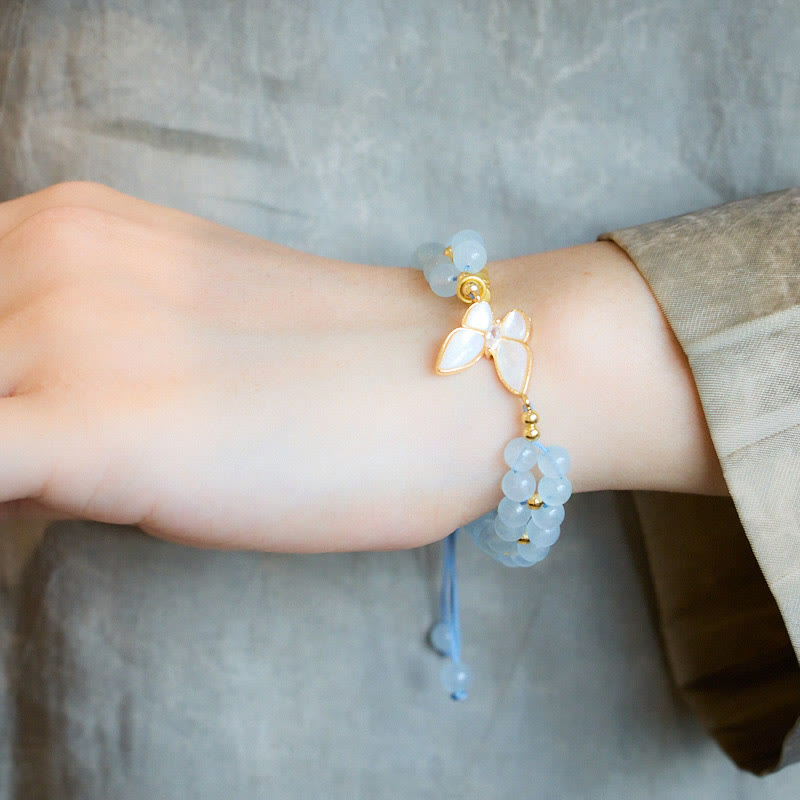 Nimara Ritual Natural Aquamarine Amethyst Moonstone Butterfly Bamboo Healing Bracelet