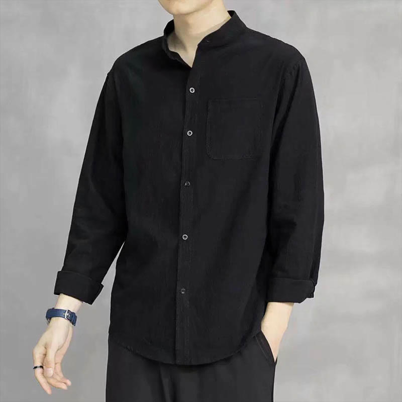 Nimara Ritual Men's Long Sleeve Shirt With Pocket Stand Collar Comfort Shirt