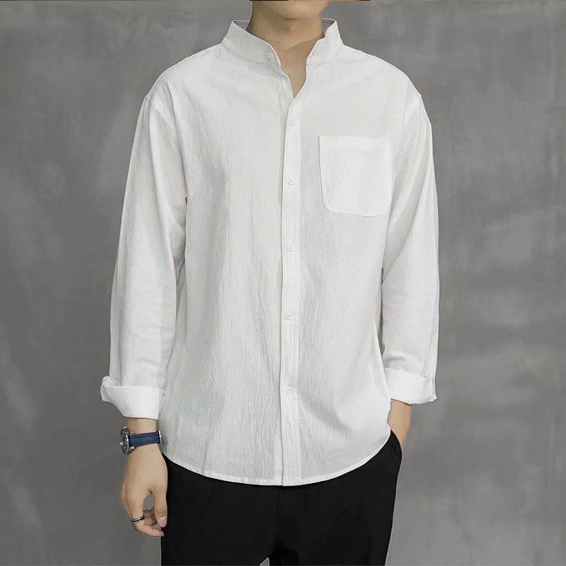 Nimara Ritual Men's Long Sleeve Shirt With Pocket Stand Collar Comfort Shirt