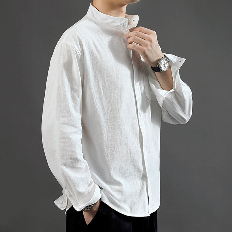 Nimara Ritual Men's Long Sleeve Shirt With Pocket Stand Collar Comfort Shirt