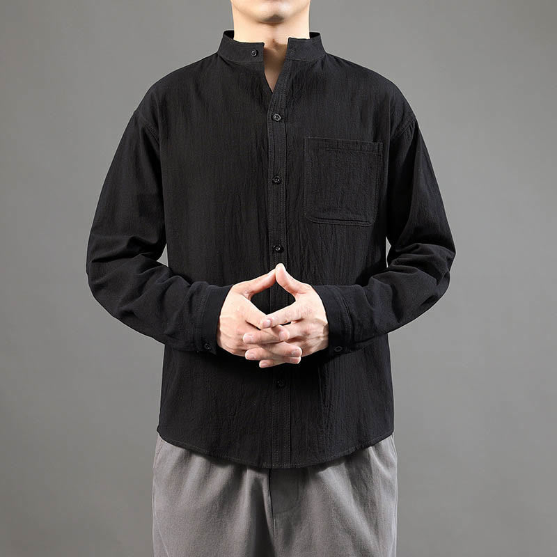 Nimara Ritual Men's Long Sleeve Shirt With Pocket Stand Collar Comfort Shirt