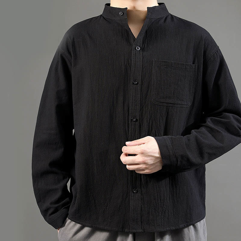 Nimara Ritual Men's Long Sleeve Shirt With Pocket Stand Collar Comfort Shirt