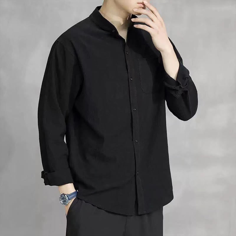 Nimara Ritual Men's Long Sleeve Shirt With Pocket Stand Collar Comfort Shirt