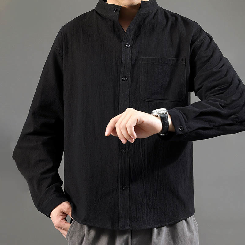 Nimara Ritual Men's Long Sleeve Shirt With Pocket Stand Collar Comfort Shirt