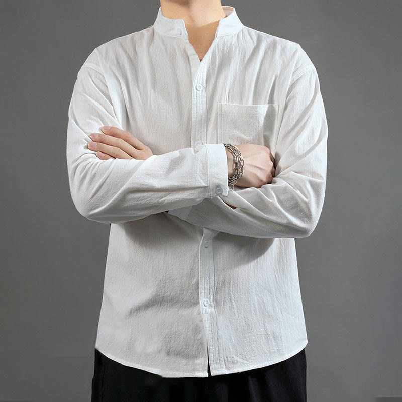 Nimara Ritual Men's Long Sleeve Shirt With Pocket Stand Collar Comfort Shirt