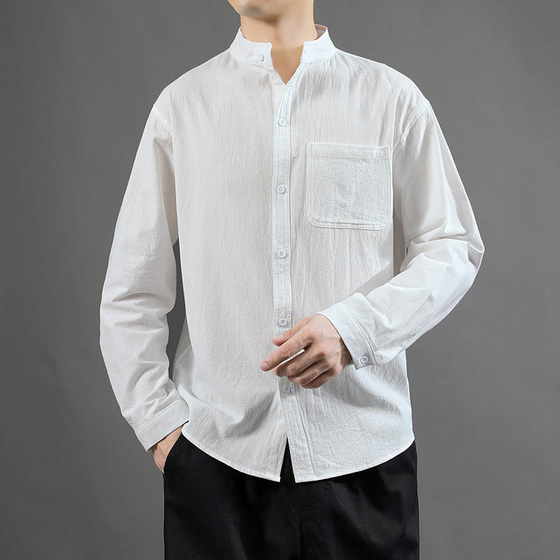 Nimara Ritual Men's Long Sleeve Shirt With Pocket Stand Collar Comfort Shirt