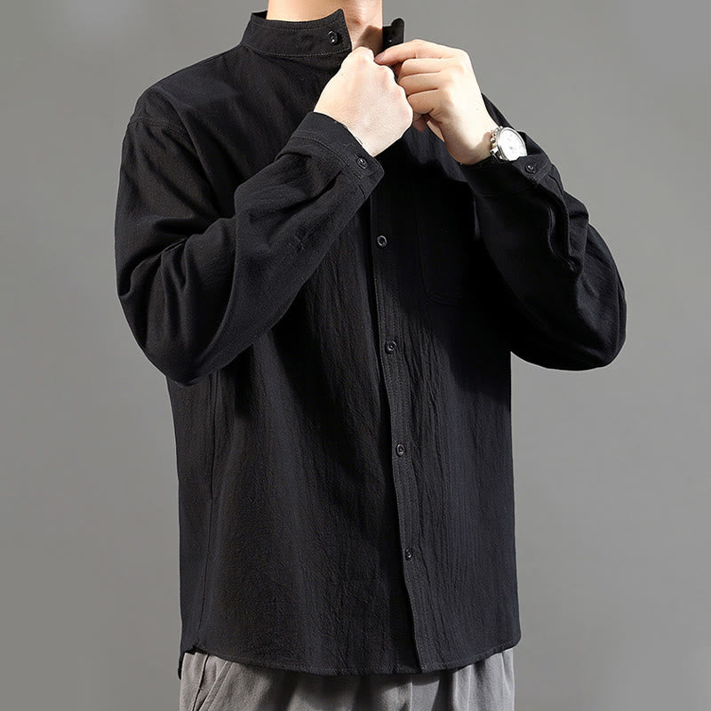 Nimara Ritual Men's Long Sleeve Shirt With Pocket Stand Collar Comfort Shirt