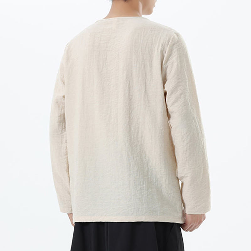 Nimara Ritual Men's Long Sleeve Round Collar Comfort Cotton Linen Shirt