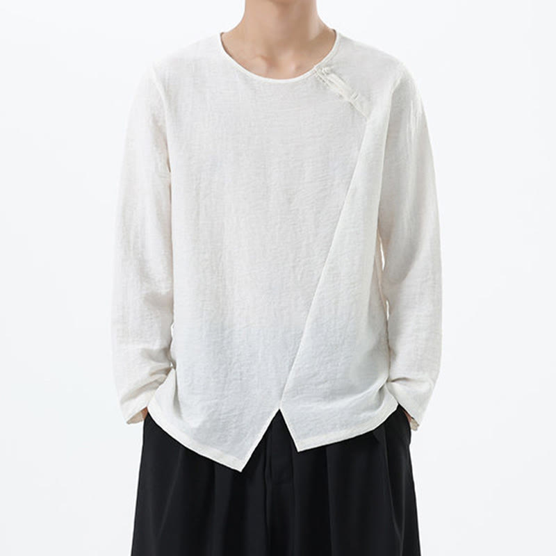 Nimara Ritual Men's Long Sleeve Round Collar Comfort Cotton Linen Shirt