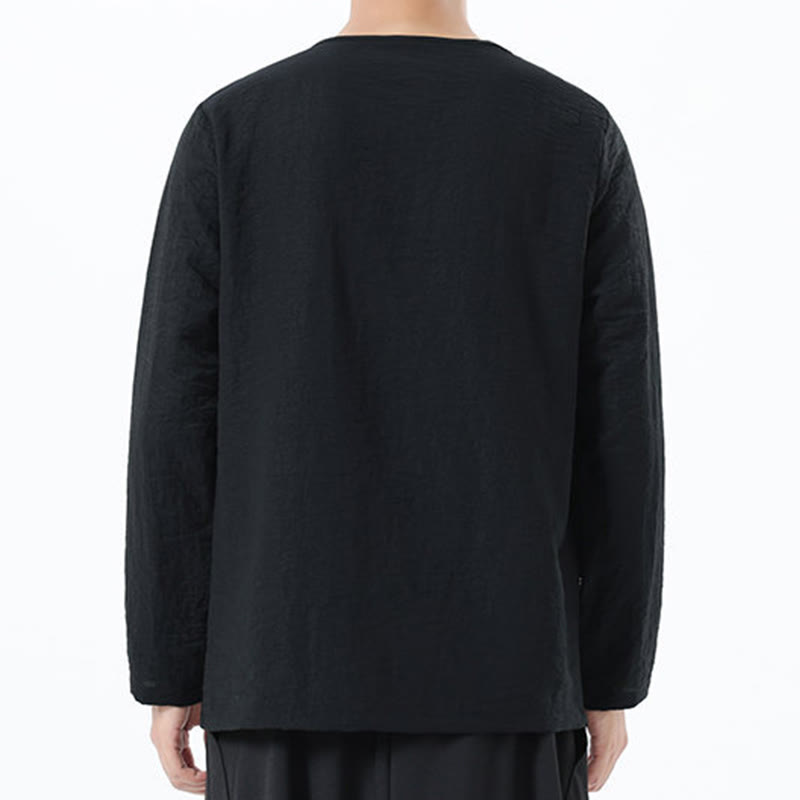 Nimara Ritual Men's Long Sleeve Round Collar Comfort Cotton Linen Shirt