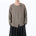 Nimara Ritual Men's Long Sleeve Round Collar Comfort Cotton Linen Shirt