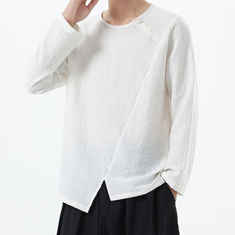 Nimara Ritual Men's Long Sleeve Round Collar Comfort Cotton Linen Shirt