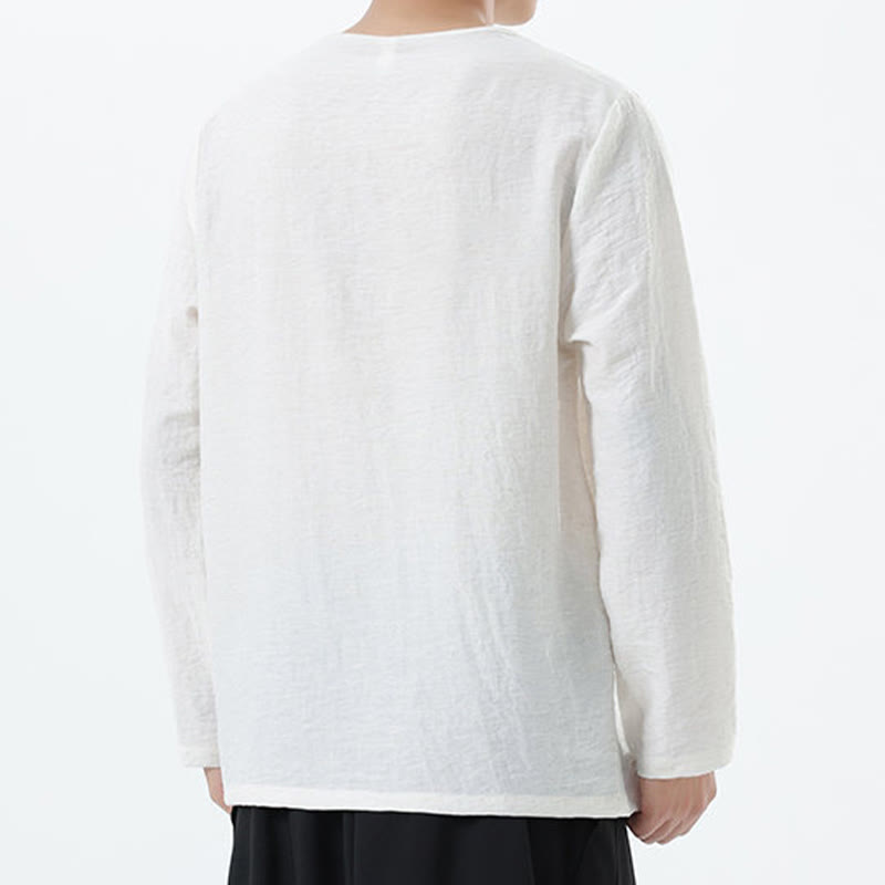 Nimara Ritual Men's Long Sleeve Round Collar Comfort Cotton Linen Shirt