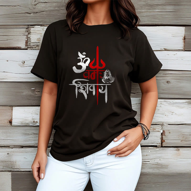 Nimara Ritual OM NAMAH SHIVAYA Red Trident Cotton Tee T-shirt