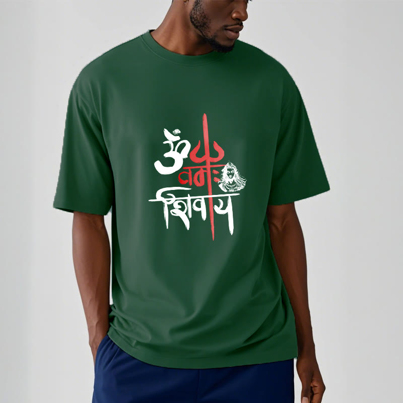 Nimara Ritual OM NAMAH SHIVAYA Red Trident Cotton Tee T-shirt
