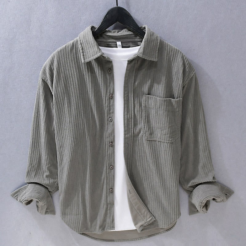 Nimara Ritual Men's Long Sleeve Turn-down Collar With Pocket Corduroy Casual Shirt