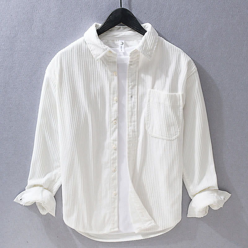 Nimara Ritual Men's Long Sleeve Turn-down Collar With Pocket Corduroy Casual Shirt