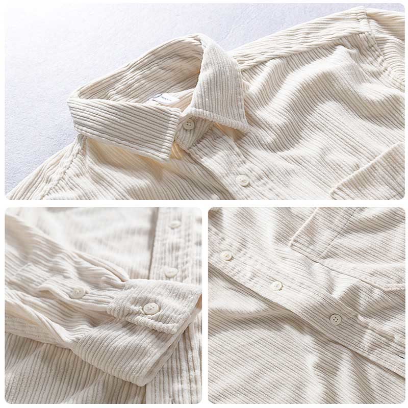 Nimara Ritual Men's Long Sleeve Turn-down Collar With Pocket Corduroy Casual Shirt