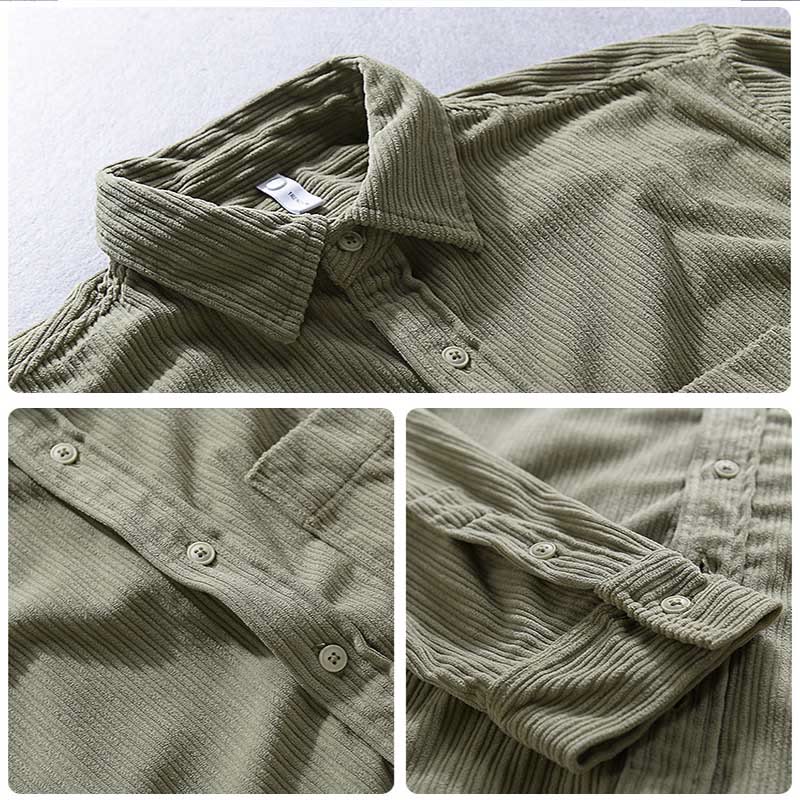 Nimara Ritual Men's Long Sleeve Turn-down Collar With Pocket Corduroy Casual Shirt
