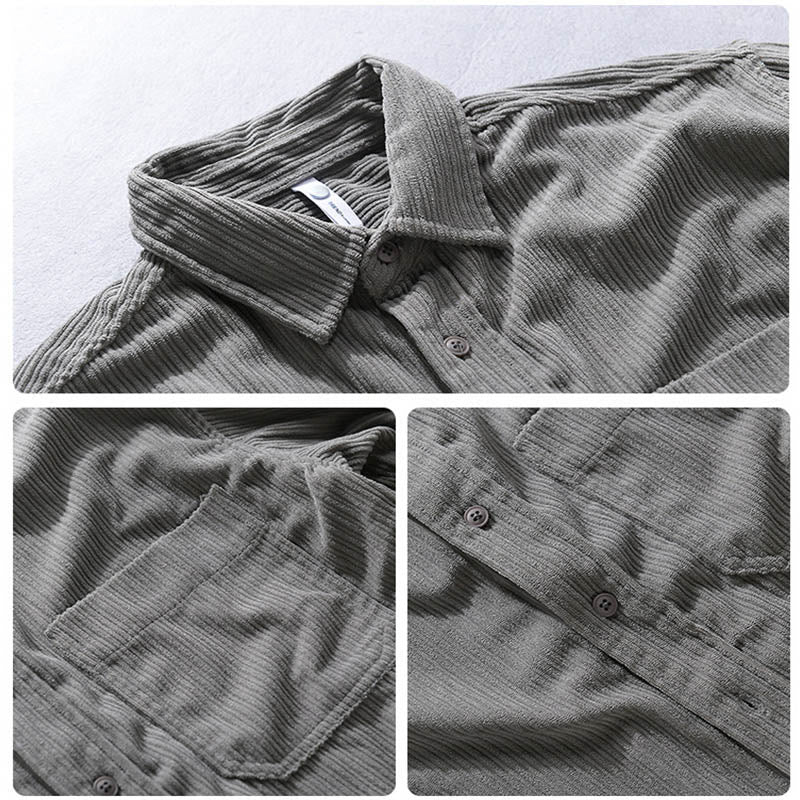 Nimara Ritual Men's Long Sleeve Turn-down Collar With Pocket Corduroy Casual Shirt