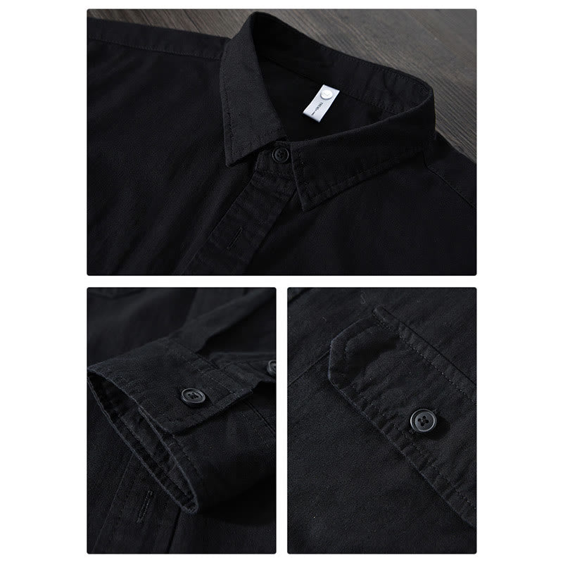 Nimara Ritual Men's Long Sleeve Turn-down Collar With Pocket Pure Color Casual Cotton Shirt