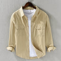 Nimara Ritual Men's Long Sleeve Turn-down Collar With Pocket Pure Color Casual Cotton Shirt