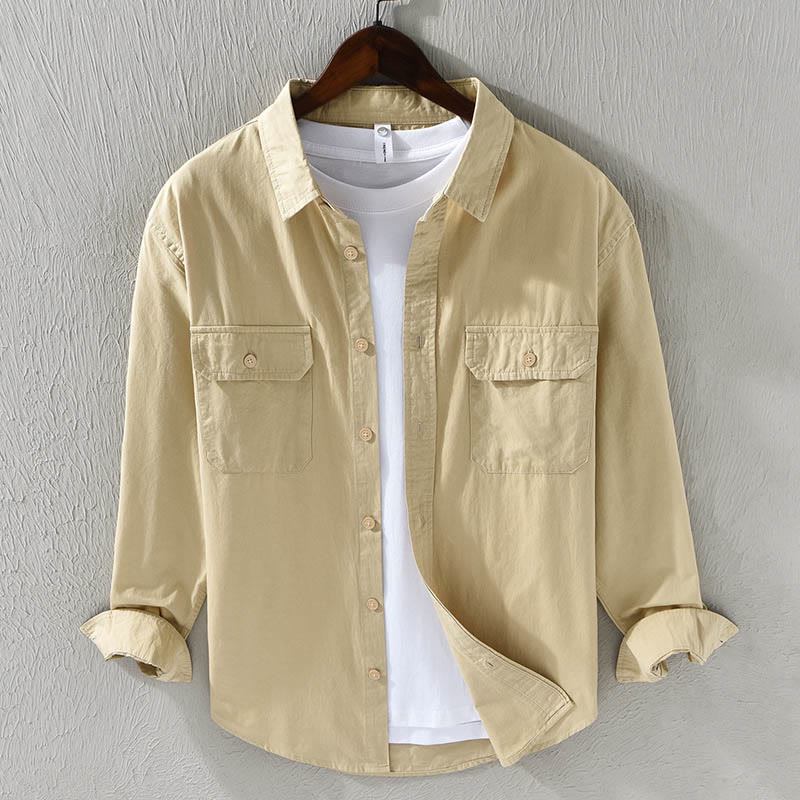 Nimara Ritual Men's Long Sleeve Turn-down Collar With Pocket Pure Color Casual Cotton Shirt