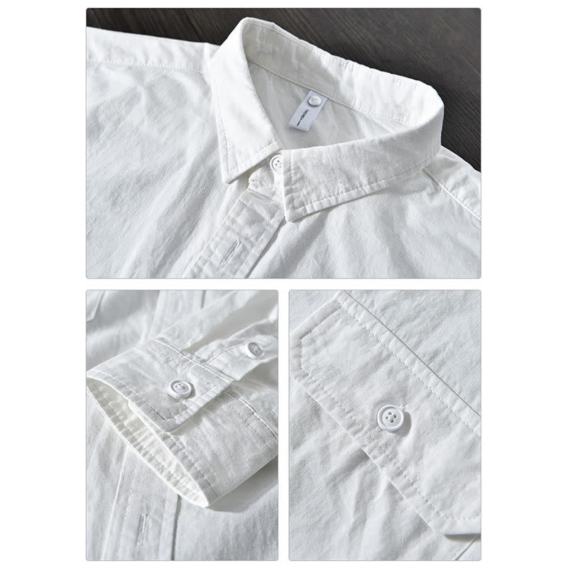 Nimara Ritual Men's Long Sleeve Turn-down Collar With Pocket Pure Color Casual Cotton Shirt