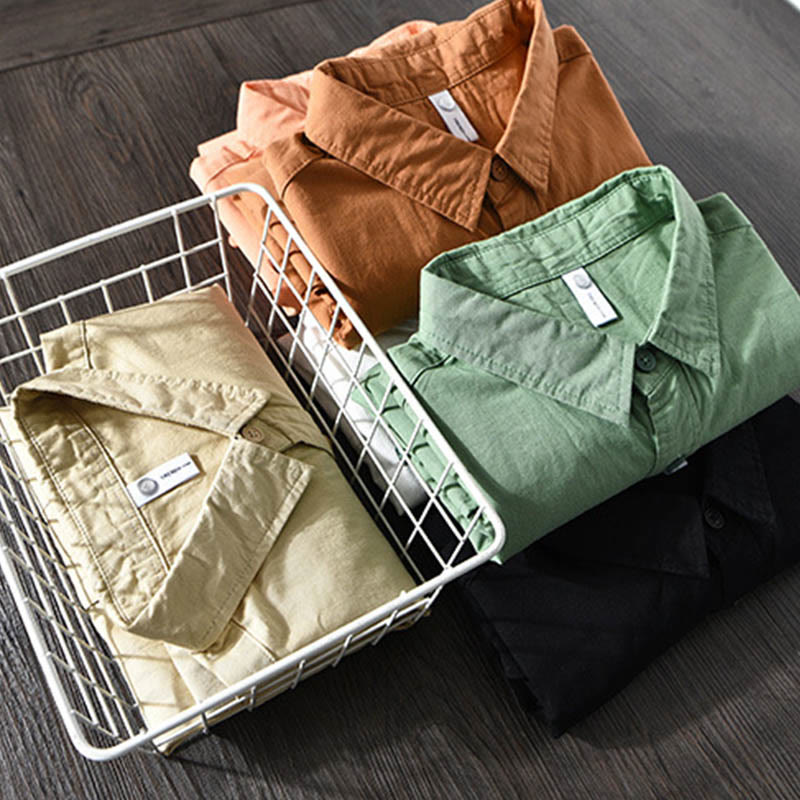 Nimara Ritual Men's Long Sleeve Turn-down Collar With Pocket Pure Color Casual Cotton Shirt