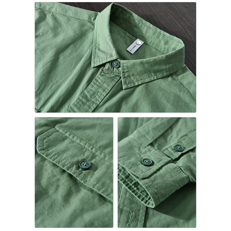 Nimara Ritual Men's Long Sleeve Turn-down Collar With Pocket Pure Color Casual Cotton Shirt