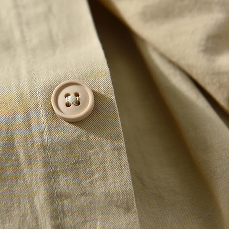 Nimara Ritual Men's Long Sleeve Turn-down Collar With Pocket Pure Color Casual Cotton Shirt