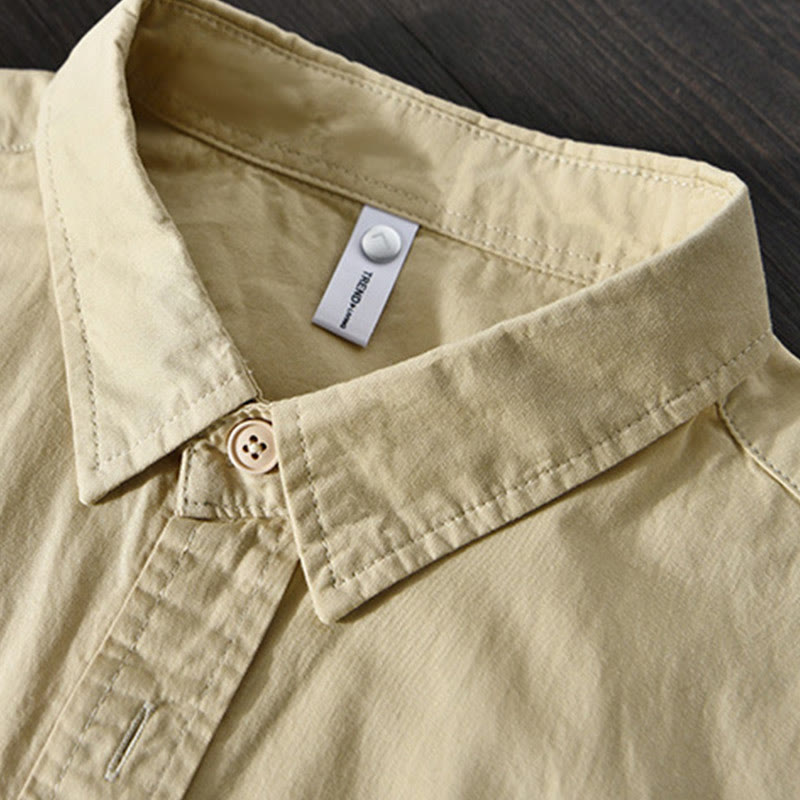 Nimara Ritual Men's Long Sleeve Turn-down Collar With Pocket Pure Color Casual Cotton Shirt