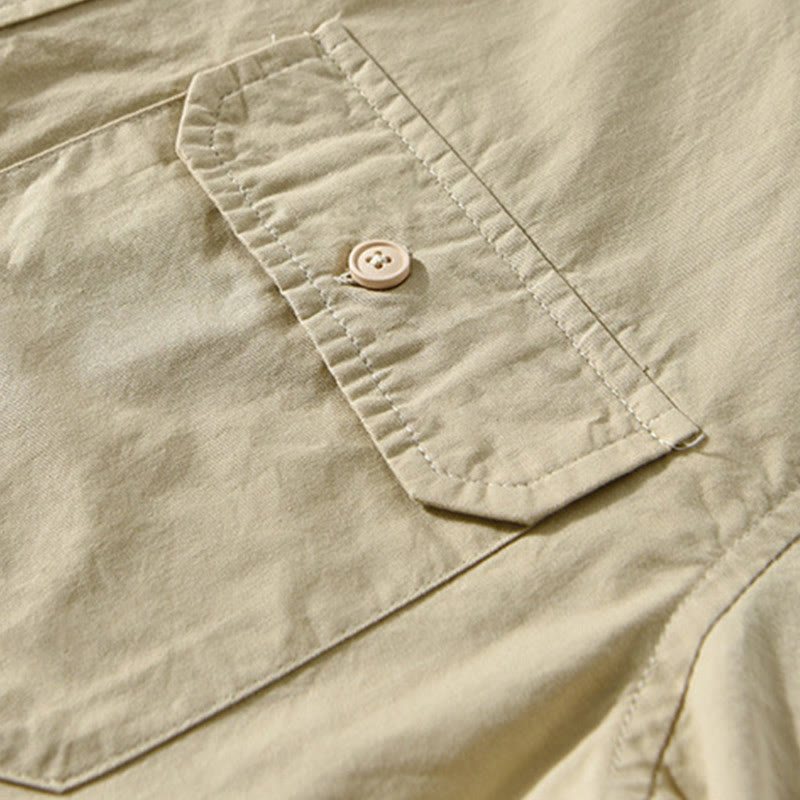 Nimara Ritual Men's Long Sleeve Turn-down Collar With Pocket Pure Color Casual Cotton Shirt