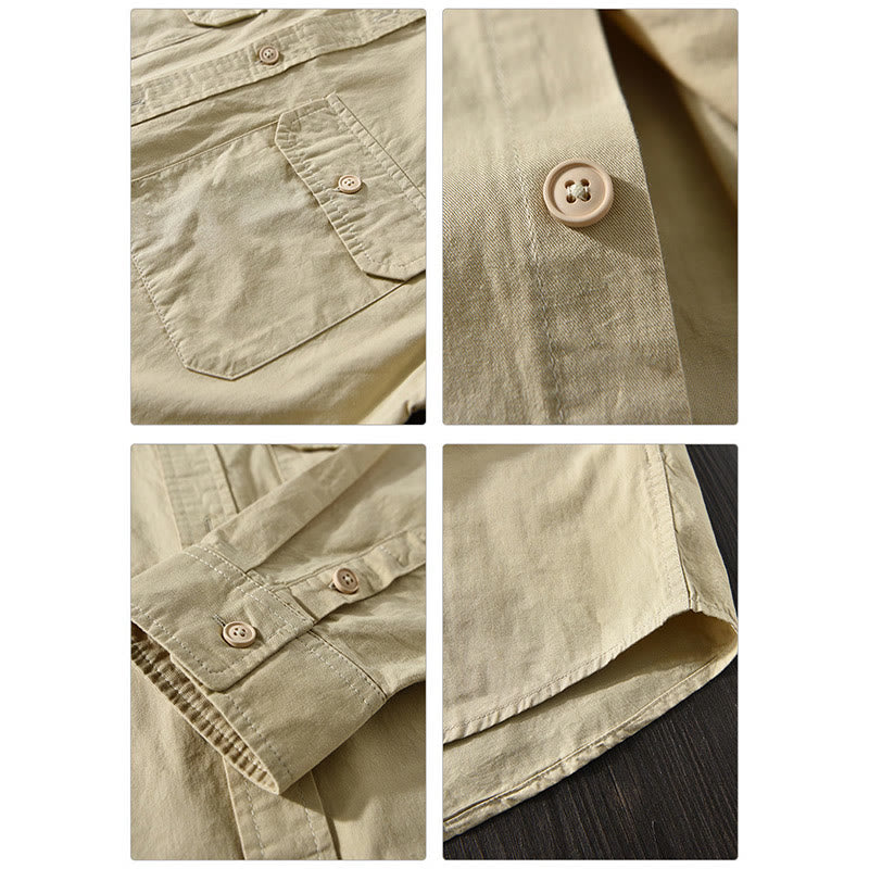Nimara Ritual Men's Long Sleeve Turn-down Collar With Pocket Pure Color Casual Cotton Shirt
