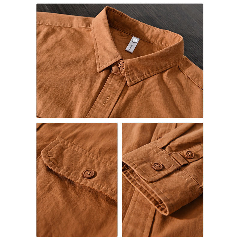 Nimara Ritual Men's Long Sleeve Turn-down Collar With Pocket Pure Color Casual Cotton Shirt