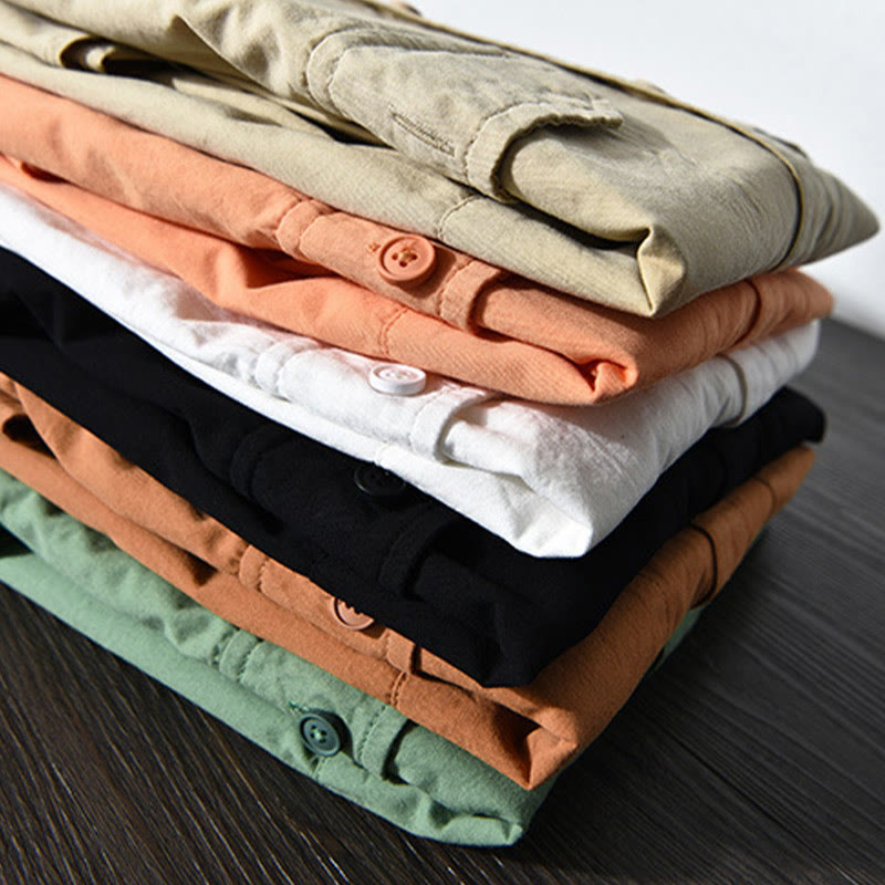 Nimara Ritual Men's Long Sleeve Turn-down Collar With Pocket Pure Color Casual Cotton Shirt