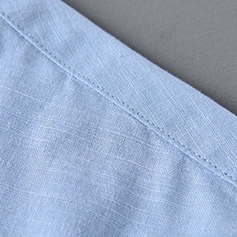 Nimara Ritual Men's Long Sleeve Stand Collar With Pocket Pure Color Casual Cotton Linen Shirt