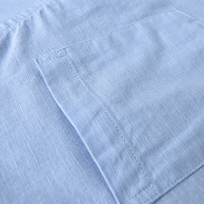 Nimara Ritual Men's Long Sleeve Stand Collar With Pocket Pure Color Casual Cotton Linen Shirt