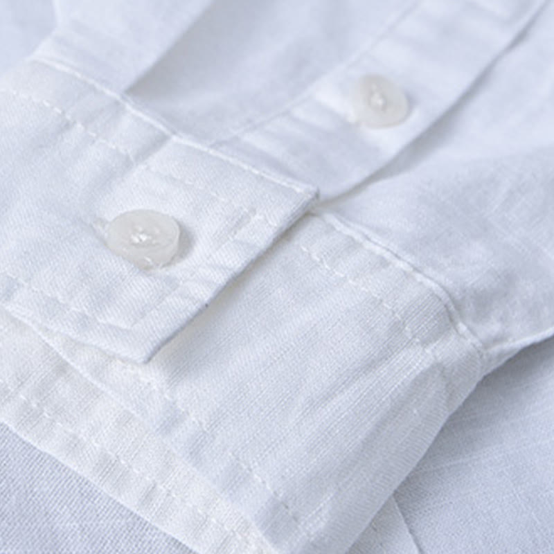 Nimara Ritual Men's Long Sleeve Stand Collar With Pocket Pure Color Casual Cotton Linen Shirt