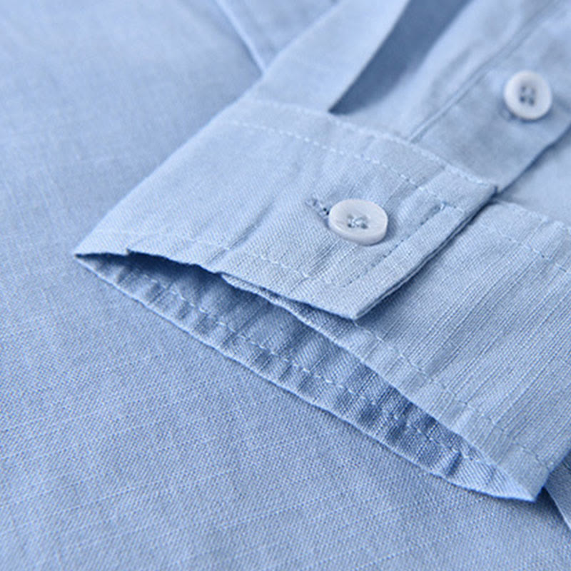 Nimara Ritual Men's Long Sleeve Stand Collar With Pocket Pure Color Casual Cotton Linen Shirt