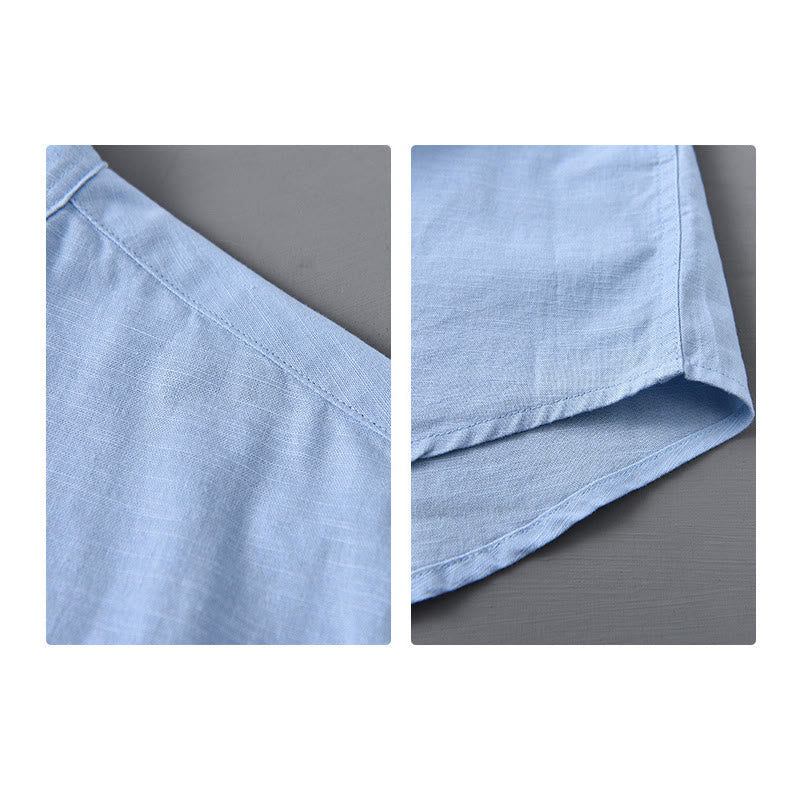 Nimara Ritual Men's Long Sleeve Stand Collar With Pocket Pure Color Casual Cotton Linen Shirt