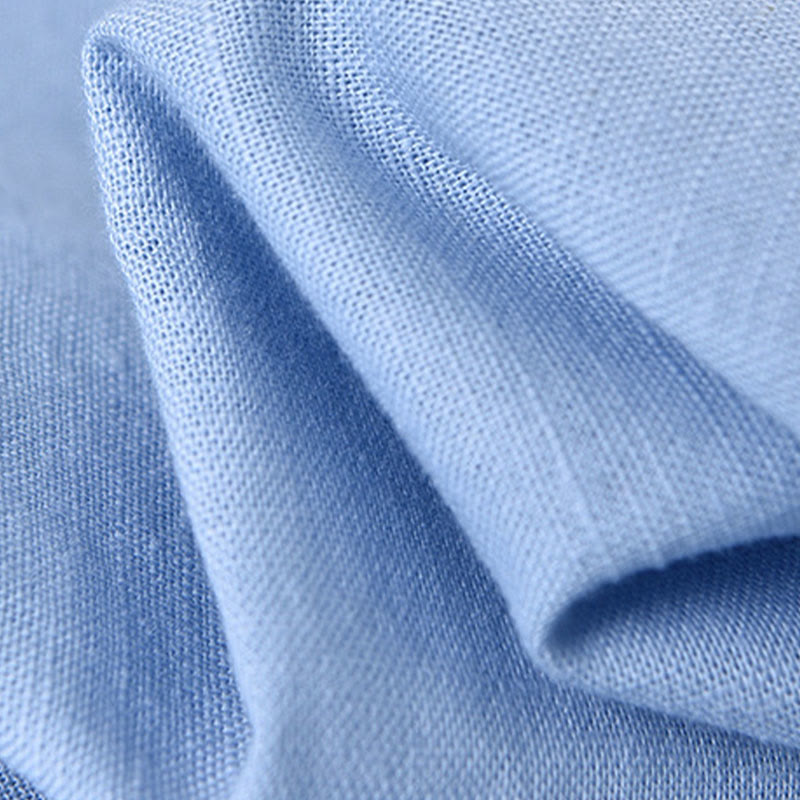 Nimara Ritual Men's Long Sleeve Stand Collar With Pocket Pure Color Casual Cotton Linen Shirt