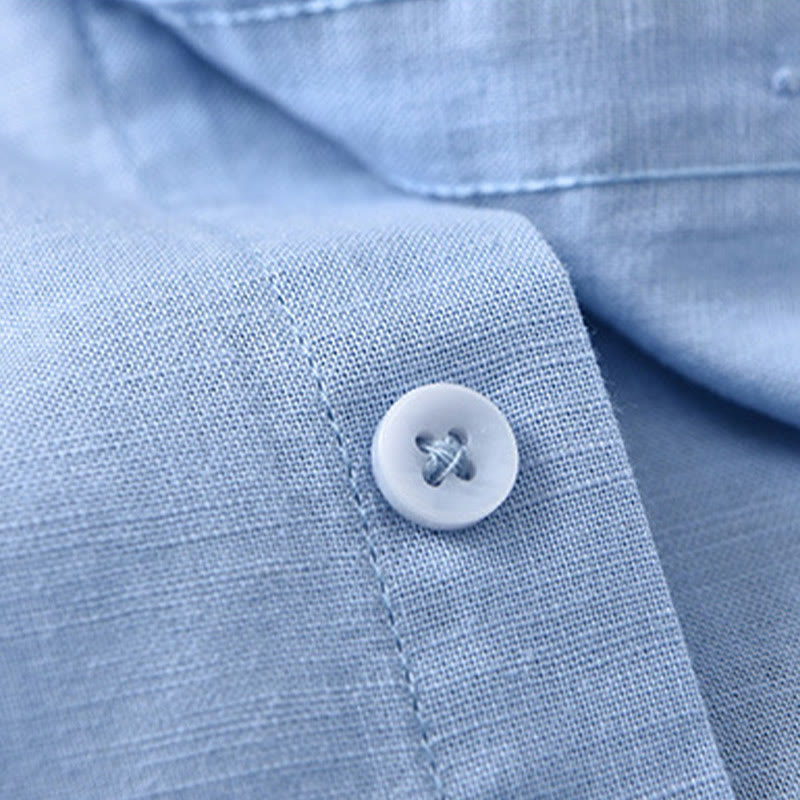 Nimara Ritual Men's Long Sleeve Stand Collar With Pocket Pure Color Casual Cotton Linen Shirt