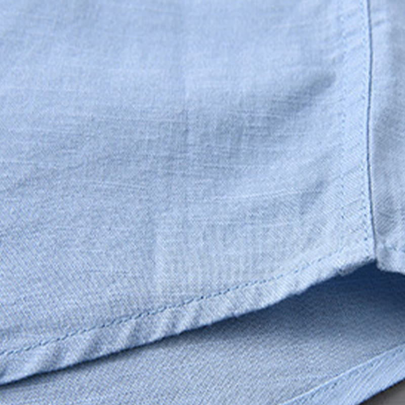 Nimara Ritual Men's Long Sleeve Stand Collar With Pocket Pure Color Casual Cotton Linen Shirt