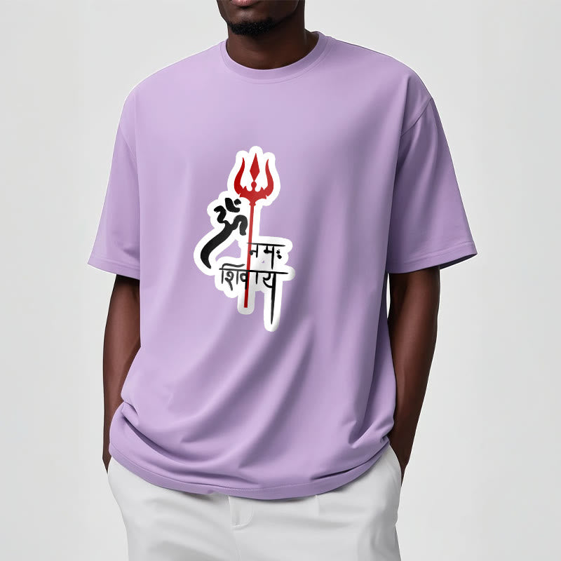 Nimara Ritual OM NAMAH SHIVAYA Red Trident Profile Cotton Tee T-shirt