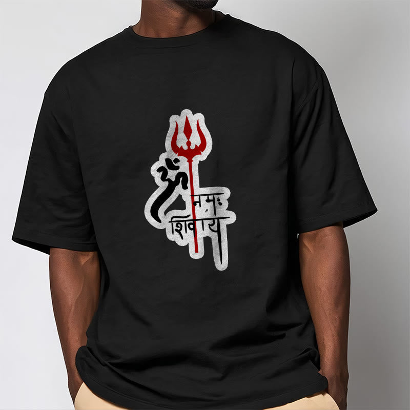 Nimara Ritual OM NAMAH SHIVAYA Red Trident Profile Cotton Tee T-shirt
