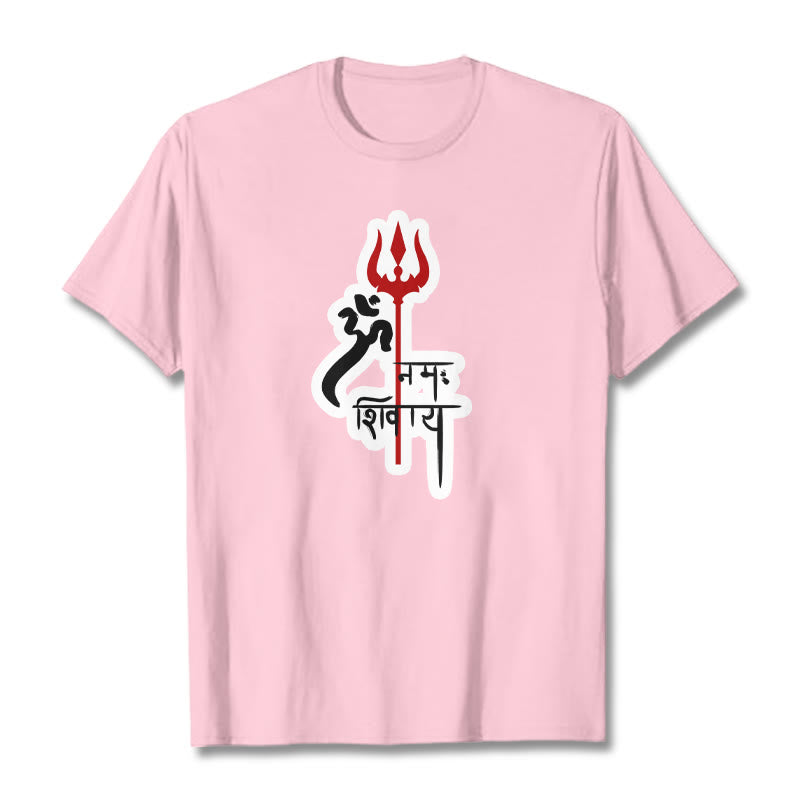 Nimara Ritual OM NAMAH SHIVAYA Red Trident Profile Cotton Tee T-shirt