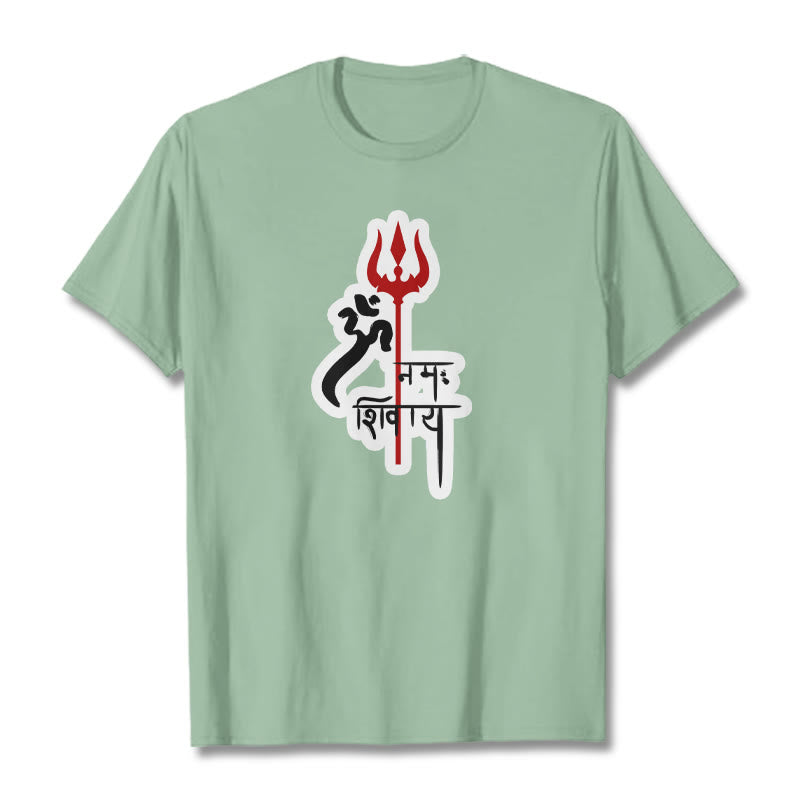 Nimara Ritual OM NAMAH SHIVAYA Red Trident Profile Cotton Tee T-shirt