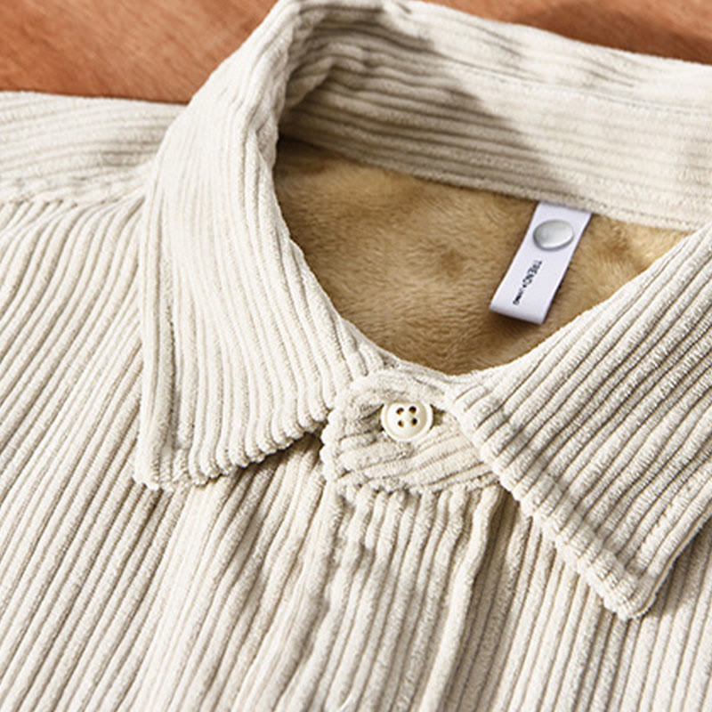 Nimara Ritual Men's Long Sleeve Fleece Lined With Pocket Corduroy Comfortable Shirt